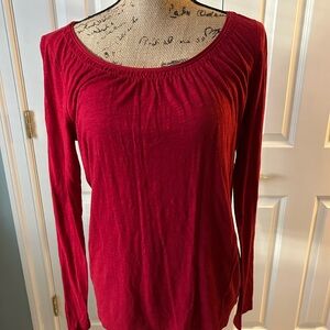 LOFT Red Scoop Neck Ruched Blouse